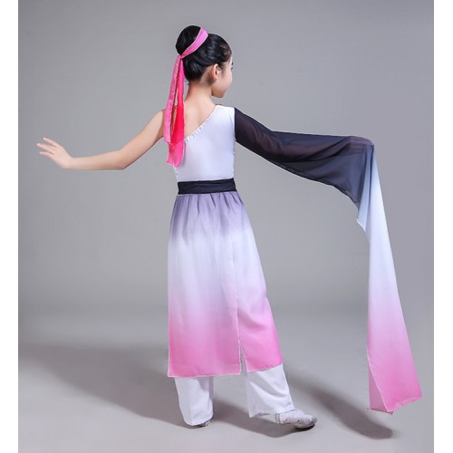 Children Chinese folk dance costumes pink girls water sleeves hanfu fairy cosplay traditional ancient classical yangko dance dresses dancewear